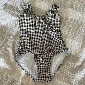 CJLA Gingham Black and White with Daisies New Bathing Suit Size L